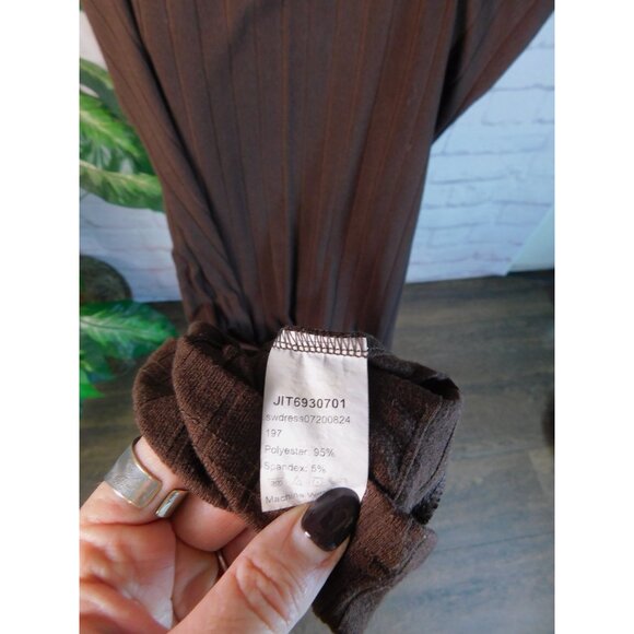 Chic Brown Ribbed Maxi Slip Dress L Shein Minimalist Y2K Aesthetic - Picture 8 of 9